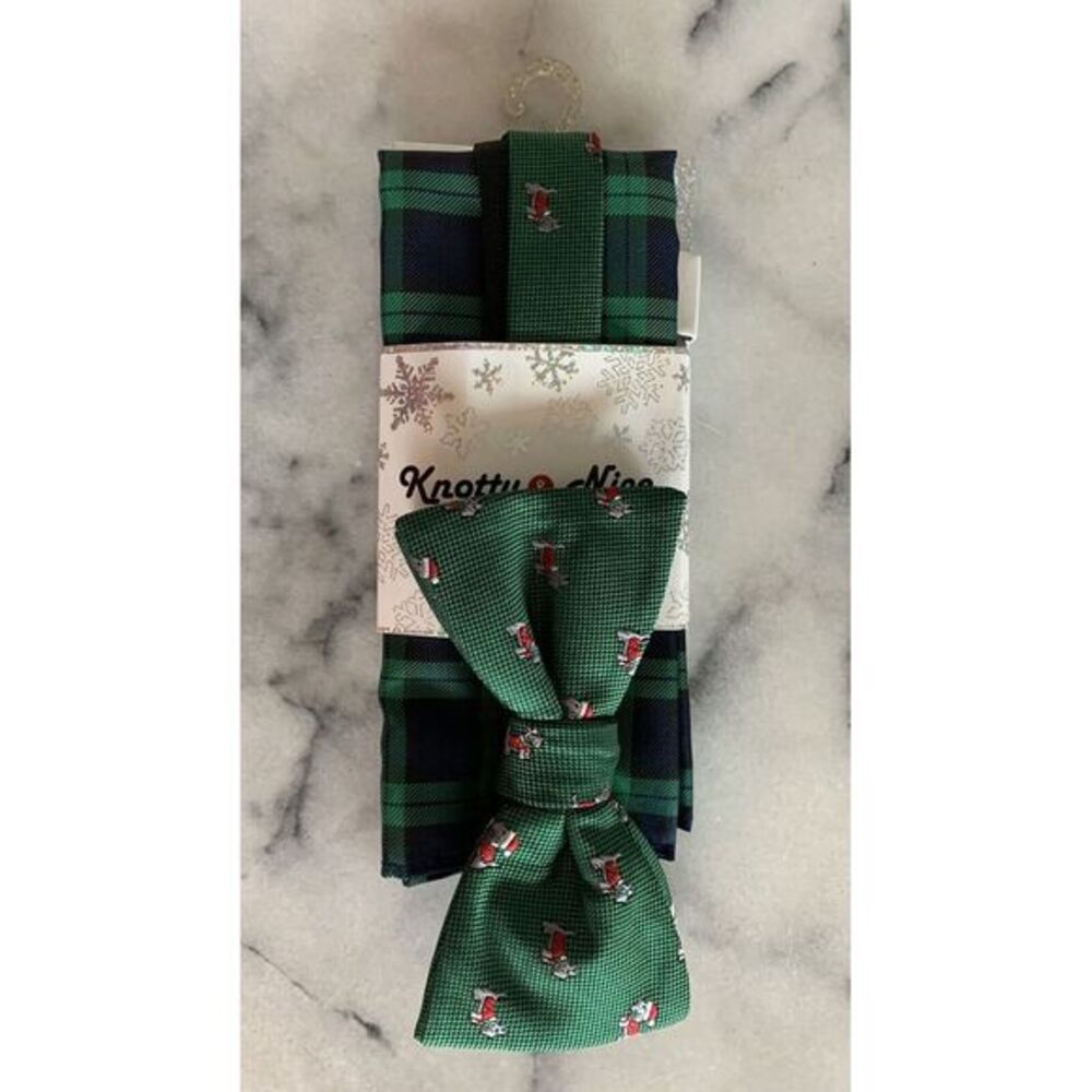 NWT Knotty & Nice Christmas Holiday Dogs Schnauzer Pretied Bow Tie Pocket Square